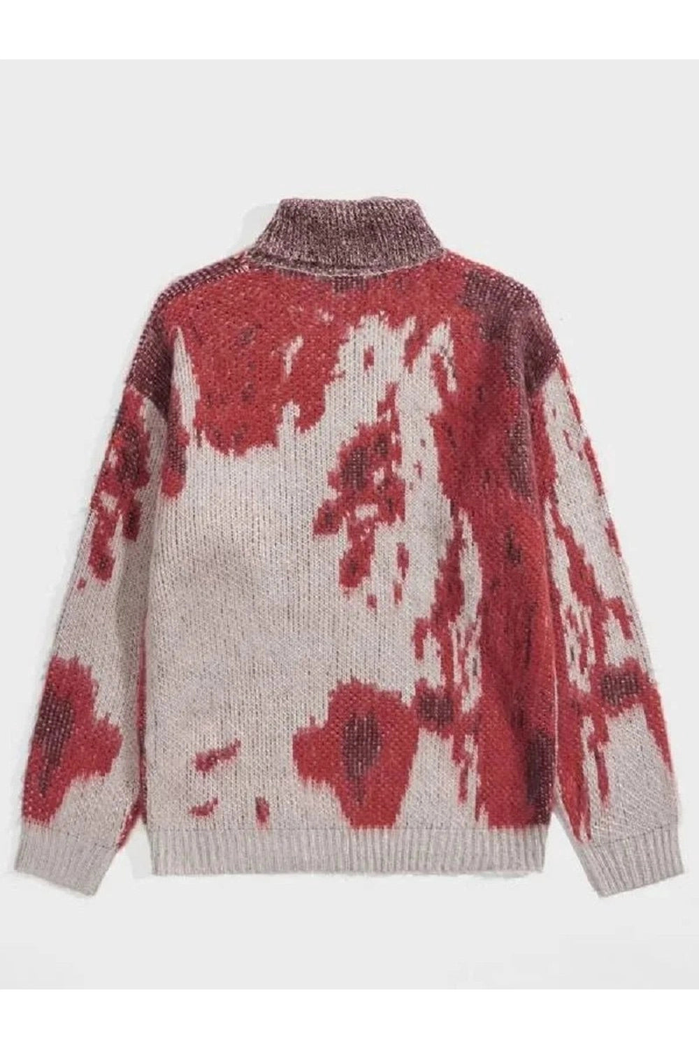 Abstract Red Splash Turtleneck Sweater - Y2K Fashion Statement Piece