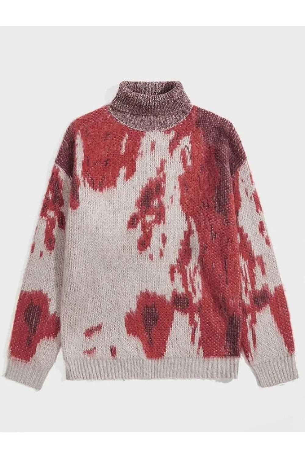 Abstract Red Splash Turtleneck Sweater - Y2K Fashion Statement Piece