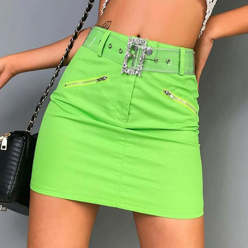 Acid Spark Green Skirt - Y2K Fashion Essential for 2000s Style Lovers