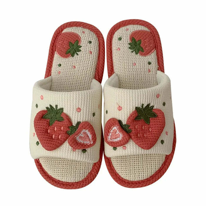 Adorable Y2K Strawberry Slippers - Trendy 2000s Fashion Footwear