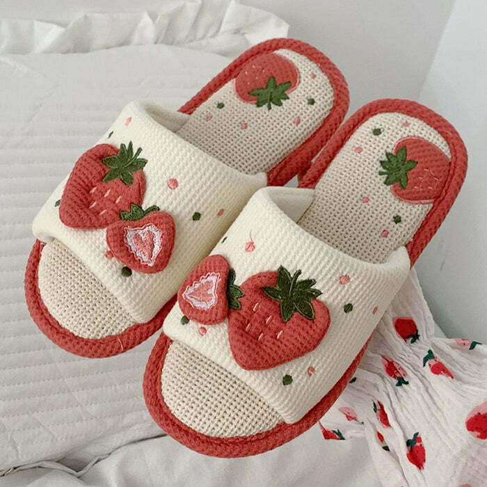 Adorable Y2K Strawberry Slippers - Trendy 2000s Fashion Footwear