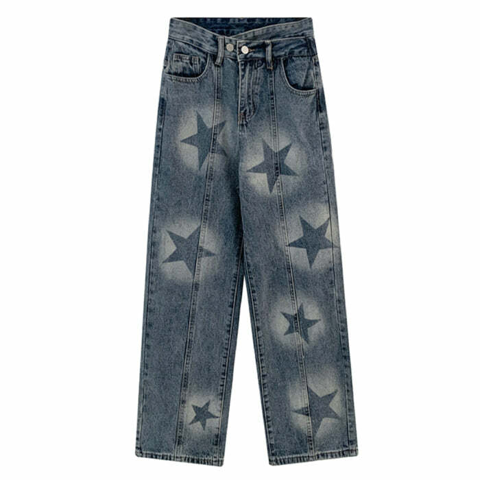 Aesthetic Star Washed Jeans - Y2K Fashion Essential for Trendy Outfits