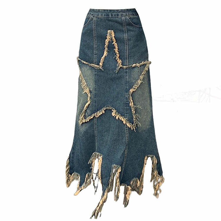 Aesthetic Star Y2K Long Denim Skirt - 2000s Fashion Trend