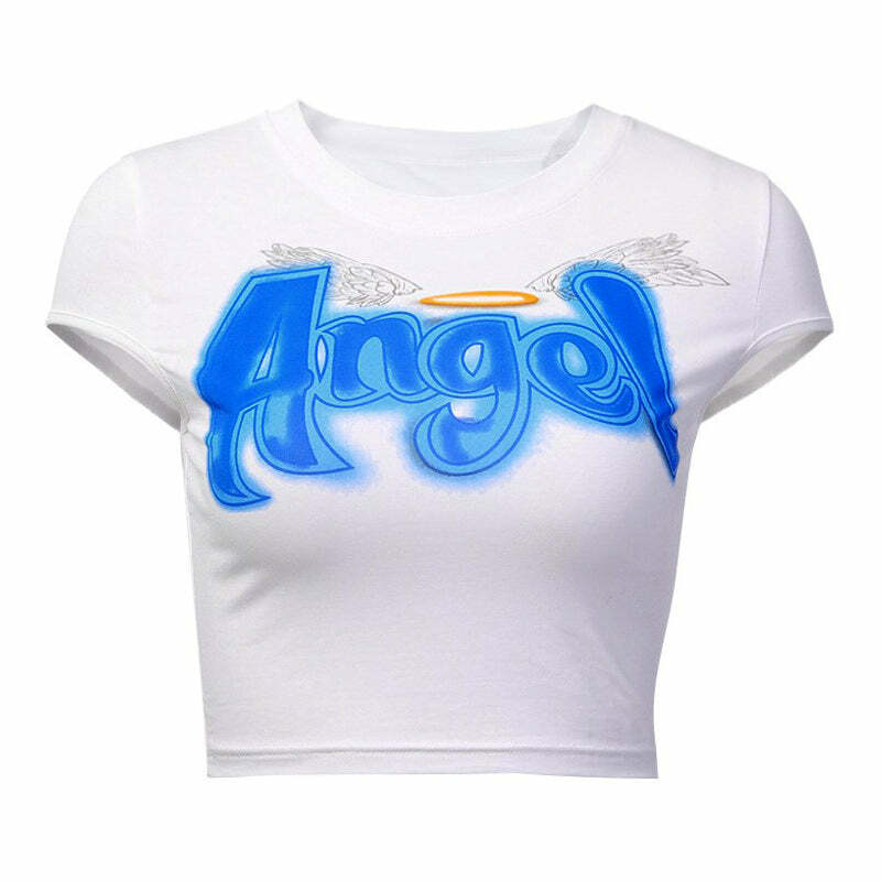 Angel Cropped Tee - Y2K Fashion Essential for Trendy Outfits