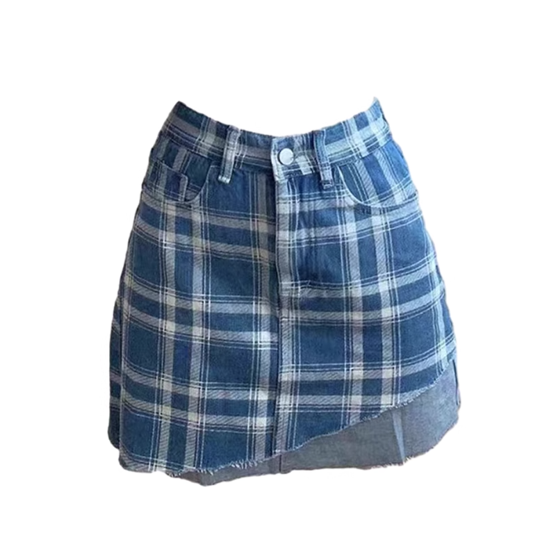 Asymmetrical Blue Plaid Skirt - Y2K Fashion Trendy 2000s Style Outfit