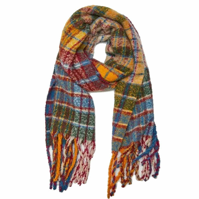 Autumn Feels Y2K Plaid Wool Scarf - 2000s Fashion Essential