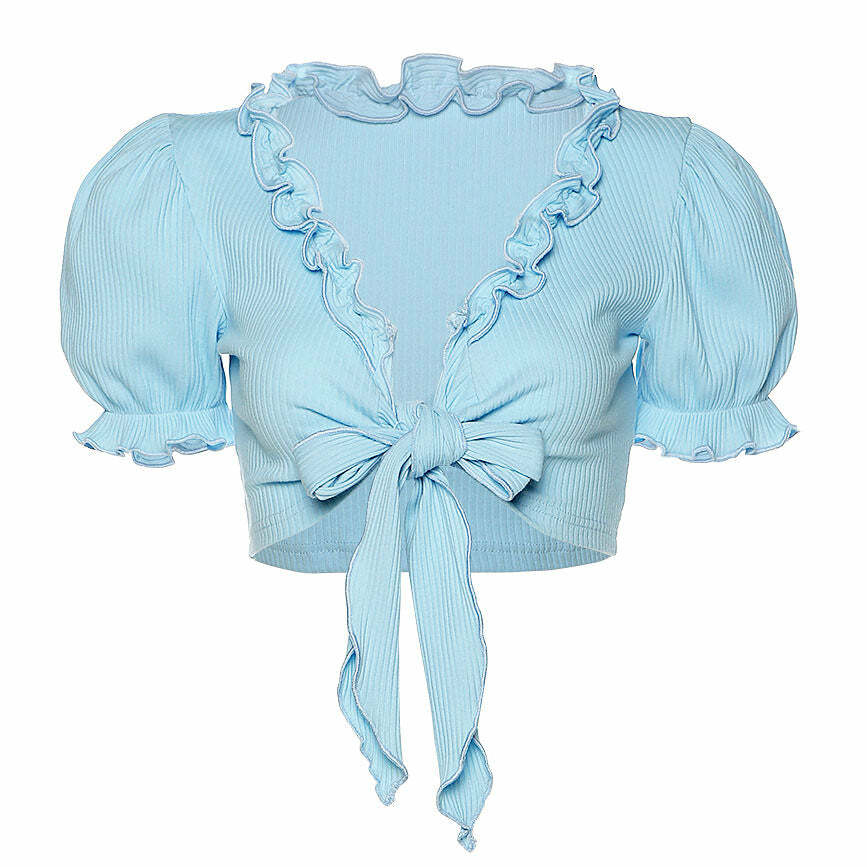 Baby Blue Y2K Knot Tie Crop Top - Trendy 2000s Style Essential