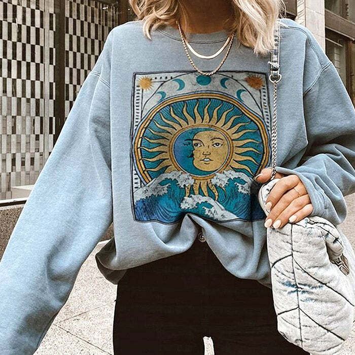 Balance of Sun & Moon Y2K Sweatshirt - Trendy 2000s Aesthetic Wear