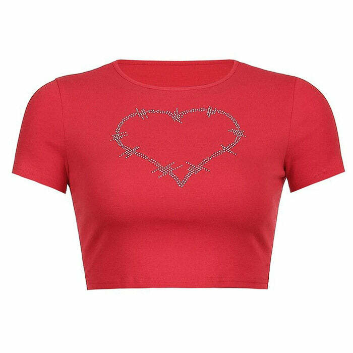 Barbed Heart Rhinestone Crop Top - Y2K Fashion Aesthetic Essential