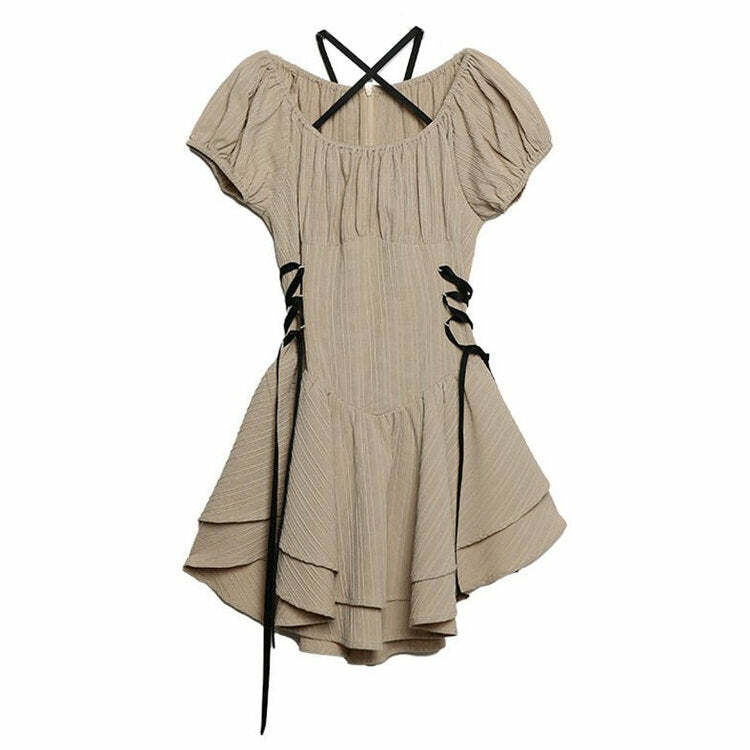 Beige Coquette Mini Dress - Y2K Fashion Inspired 2000s Style Outfit