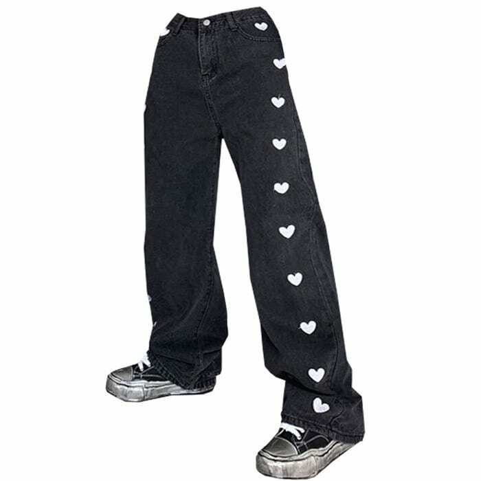 Black Hearts Y2K Fashion Jeans - Trendy 2000s Style for Modern Looks