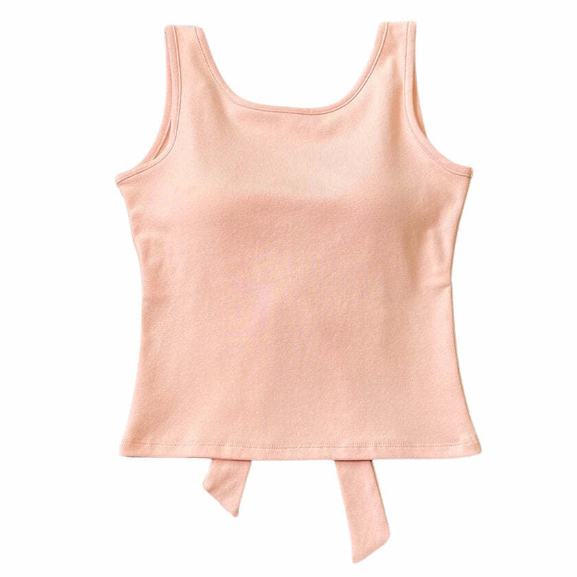 Blush Built-In Cup Bow Top - Y2K Fashion Essential for Stylish Outfits