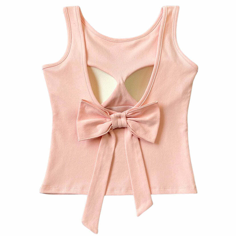 Blush Built-In Cup Bow Top - Y2K Fashion Essential for Stylish Outfits