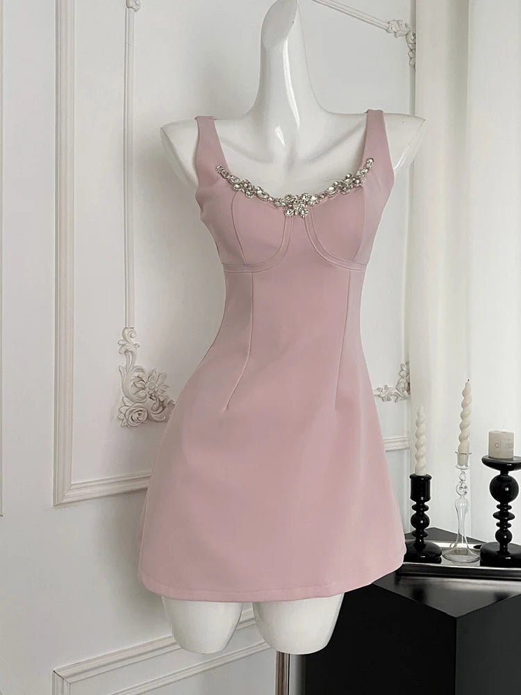 Blush Crystal-Trim A-Line Dress | Y2K Fashion & 2000s Style Essential