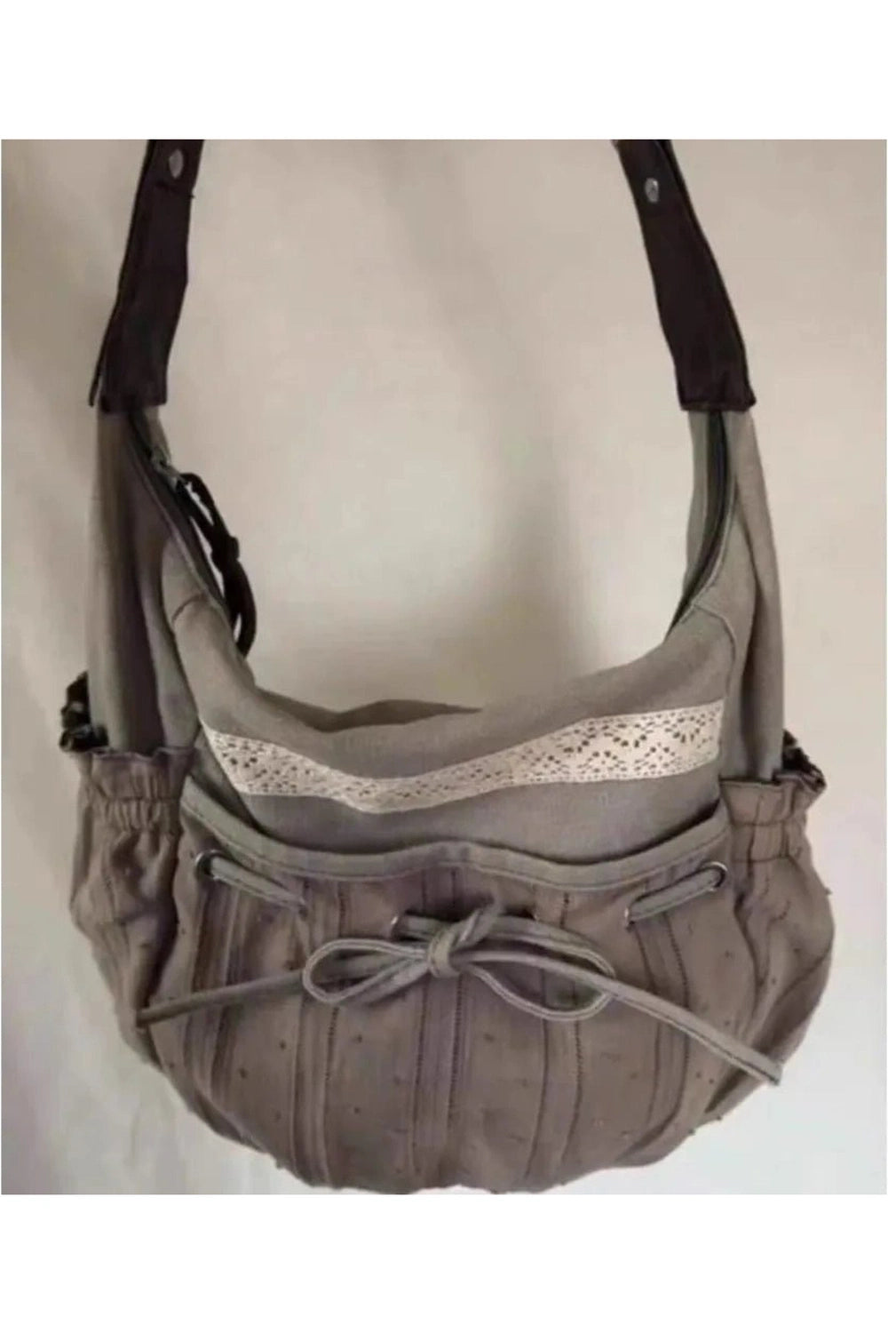 Boho Lace-Trim Hobo Bag - Y2K Fashion Essential for 2000s Style Lovers