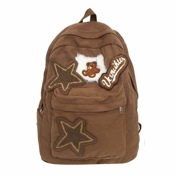 Brown Bear Star Backpack - Y2K Fashion Essential for Trendy Outfits