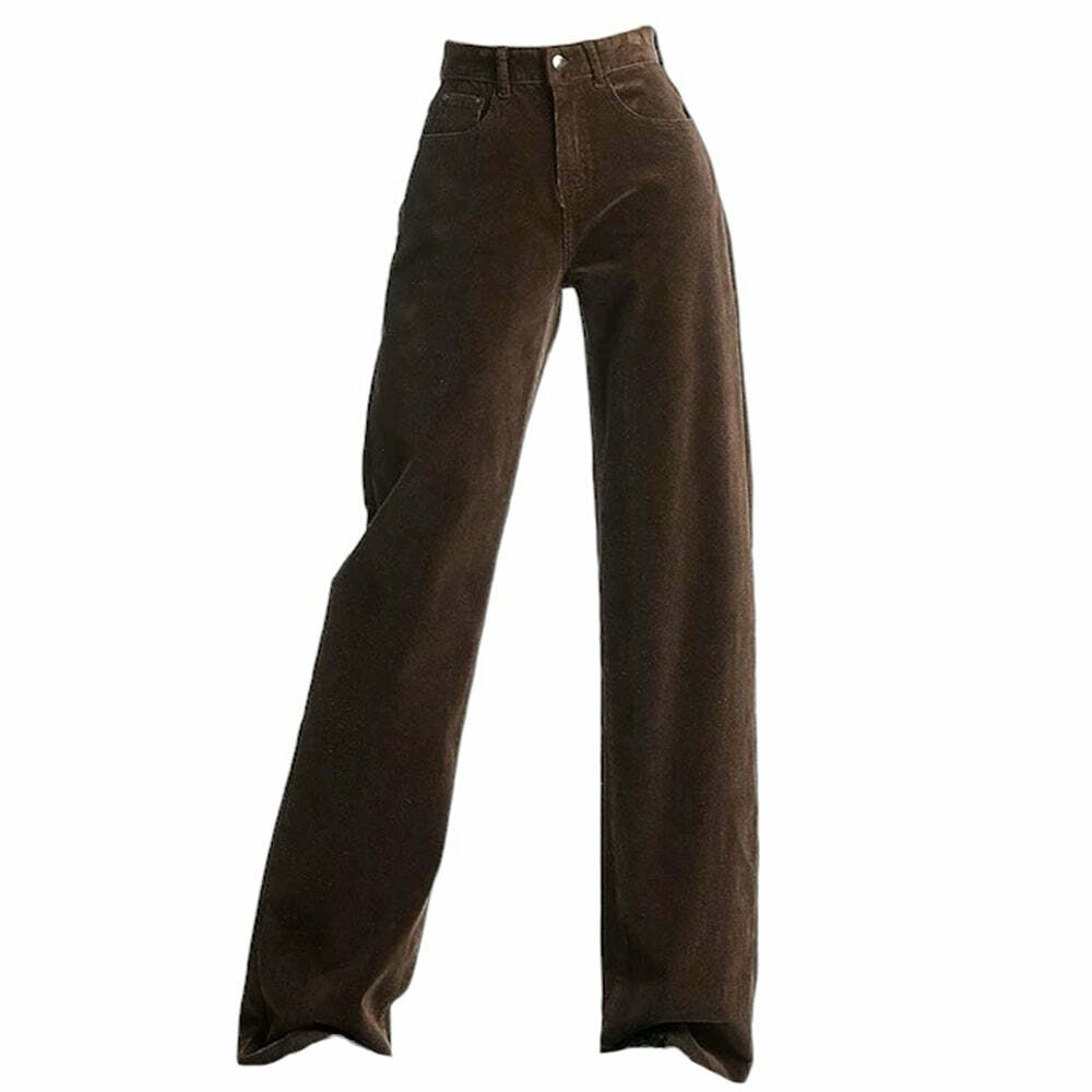 Brown High-Rise Retro Cord Pants - Y2K Fashion Essential for 2000s Style