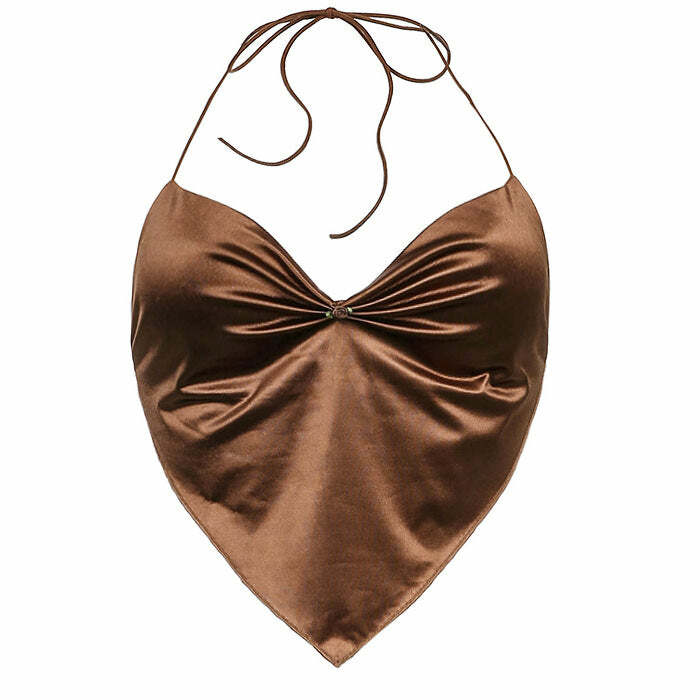 Brown Satin Scarf Top - Y2K Fashion Essential for Stylish Outfits