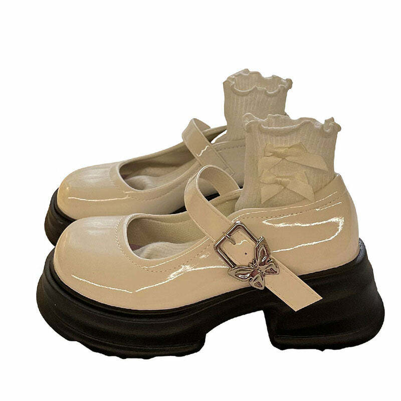 Butterfly Mary Jane Heels - Y2K Fashion Statement for 2000s Style