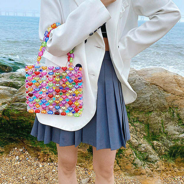 Candy Hearts Beaded Handbag - Y2K Fashion Statement Accessory