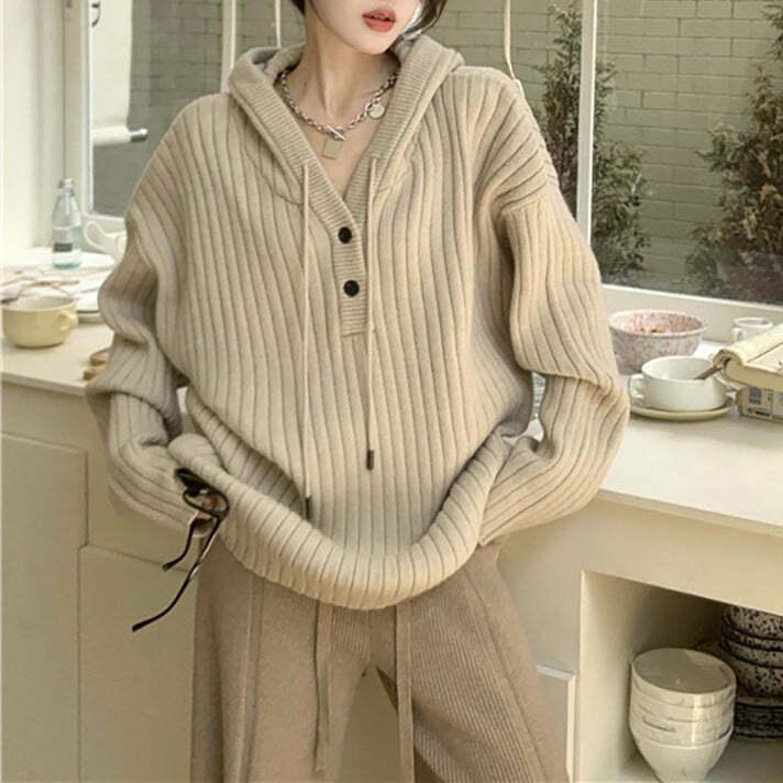 Caramel Latte Knit Hoodie - Trendy Y2K Fashion Essential for Stylish Looks