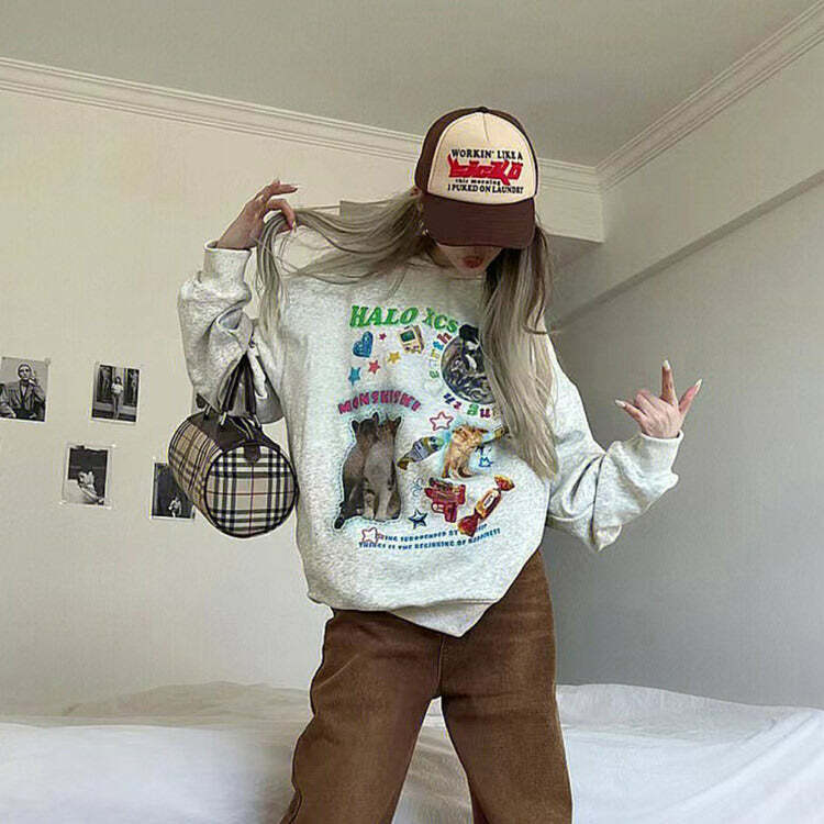 Cat Planet Graphic Sweatshirt - Y2K Aesthetic 2000s Fashion Top