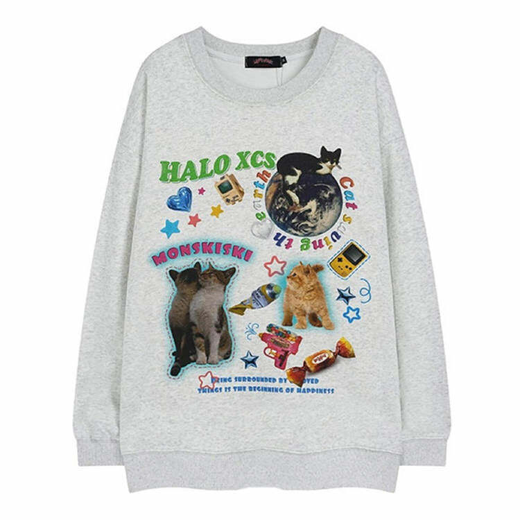 Cat Planet Graphic Sweatshirt - Y2K Aesthetic 2000s Fashion Top