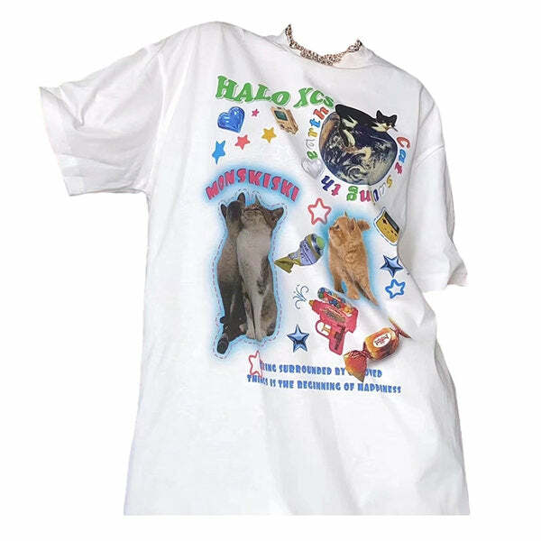 Cat's Planet Y2K Graphic Tee - Trendy 2000s Style for Unique Outfits