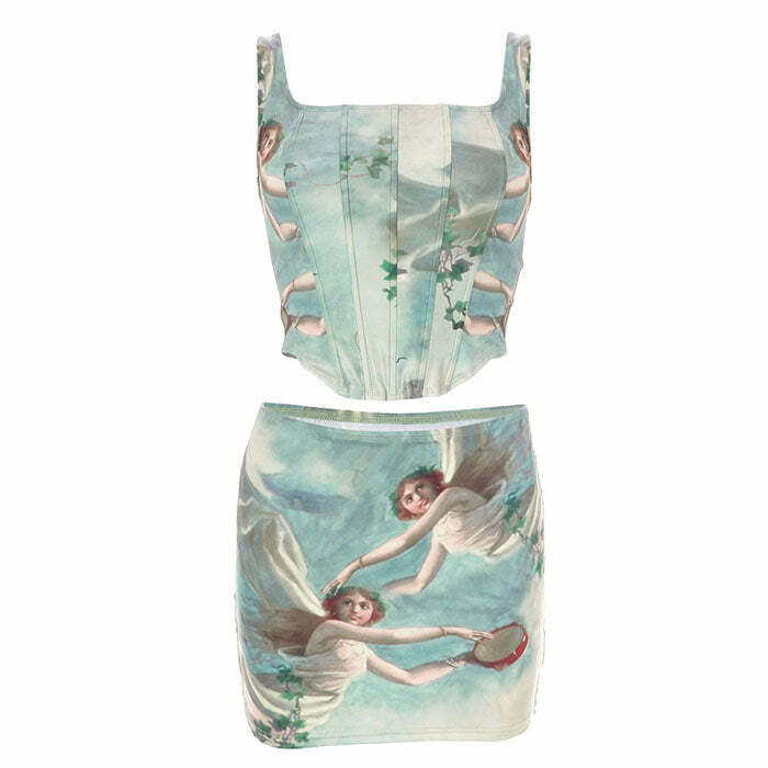 Celestial Cherub Y2K Corset Top & Skirt Set - 2000s Fashion Aesthetic