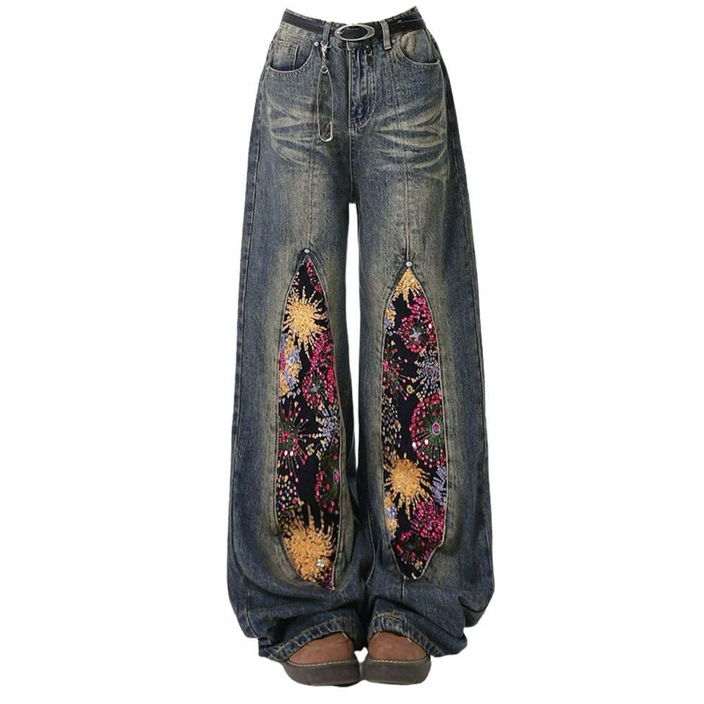 Celestial Magic Y2K Wide Leg Jeans - Trendy 2000s Style Denim