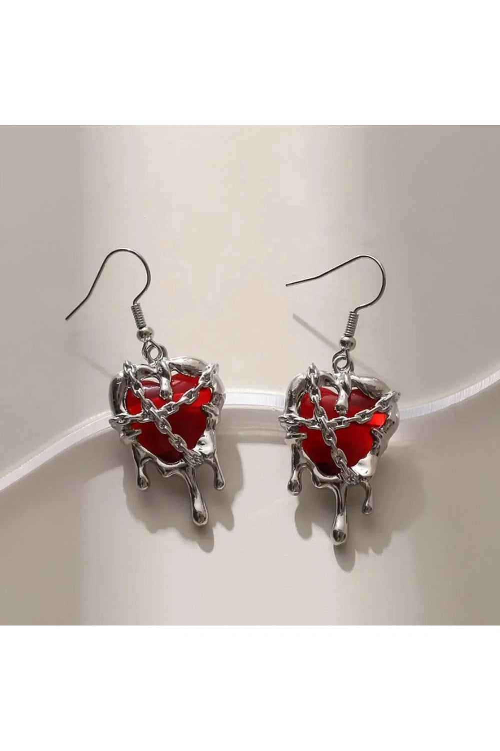 Chained Blood Heart Earrings - Y2K Aesthetic Jewelry for 2000s Fashion