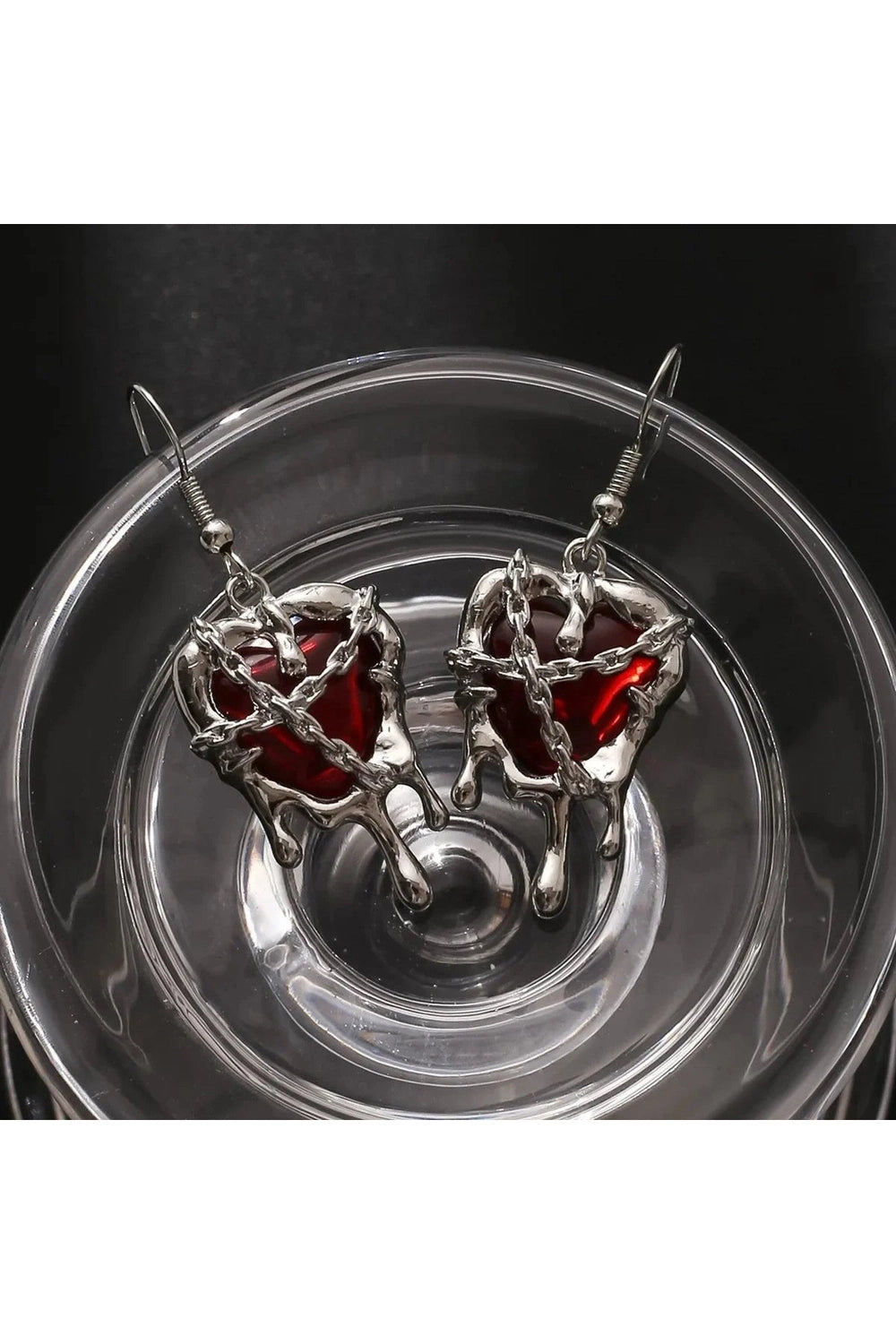 Chained Blood Heart Earrings - Y2K Aesthetic Jewelry for 2000s Fashion