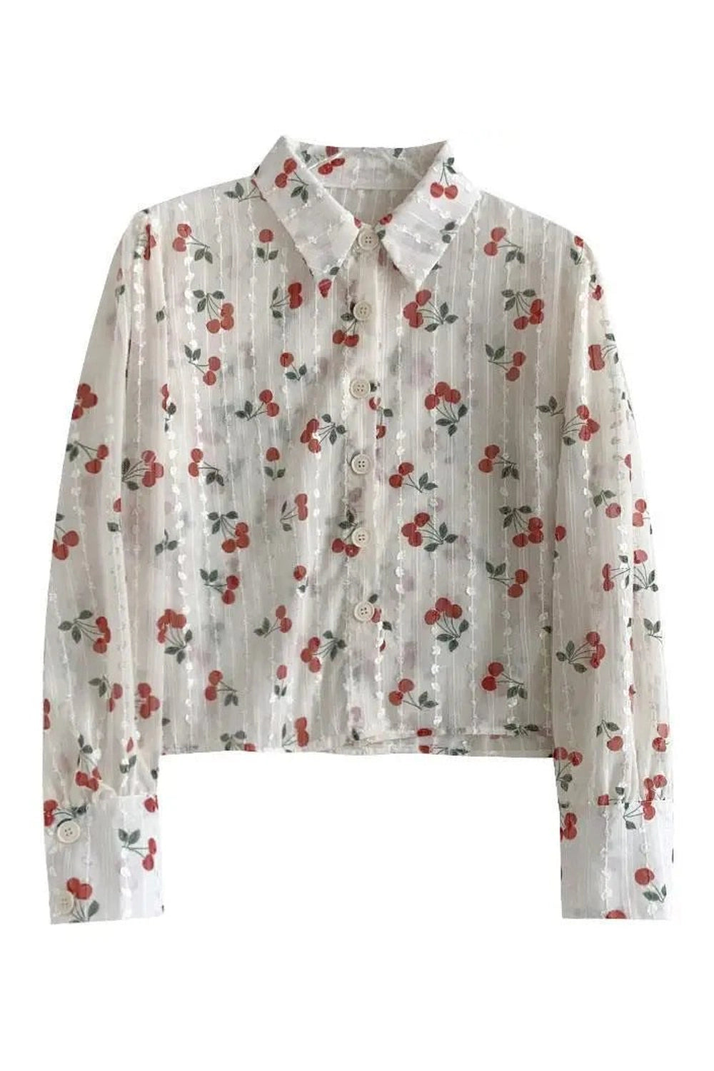 Cherry Blossom Y2K Button-Up Blouse - Trendy 2000s Fashion Top