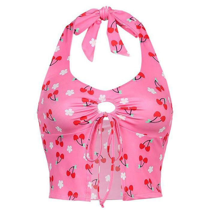 Cherry Blossom Y2K Halter Top - Trendy 2000s Style Aesthetic