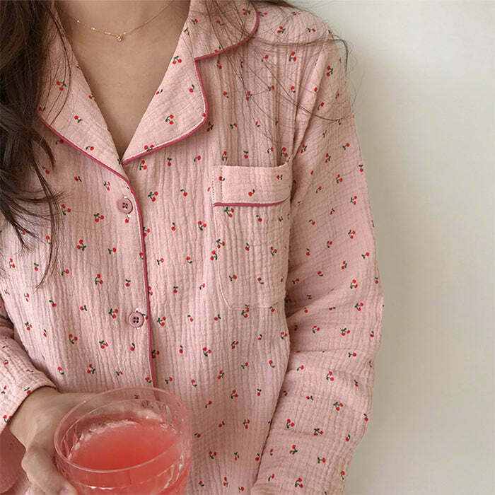 Cherry Pajama Set - Y2K Aesthetic Sleepwear for Trendy Nights