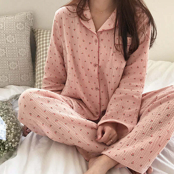 Cherry Pajama Set - Y2K Aesthetic Sleepwear for Trendy Nights