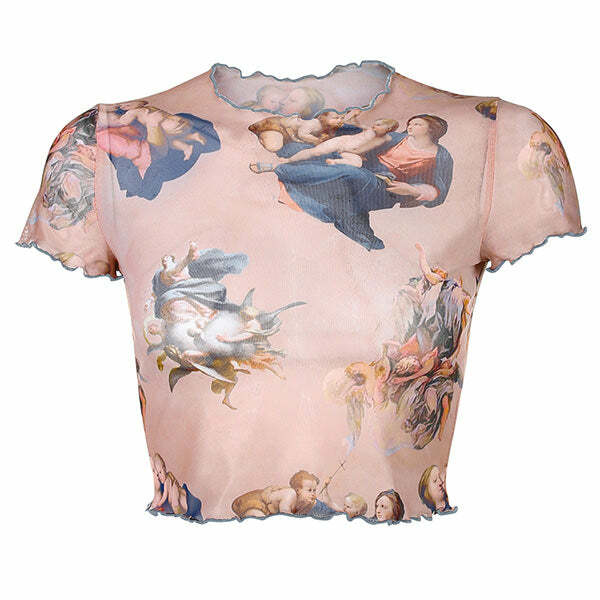 Cherub Print Y2K Crop Top - Trendy 2000s Style Aesthetic Clothing