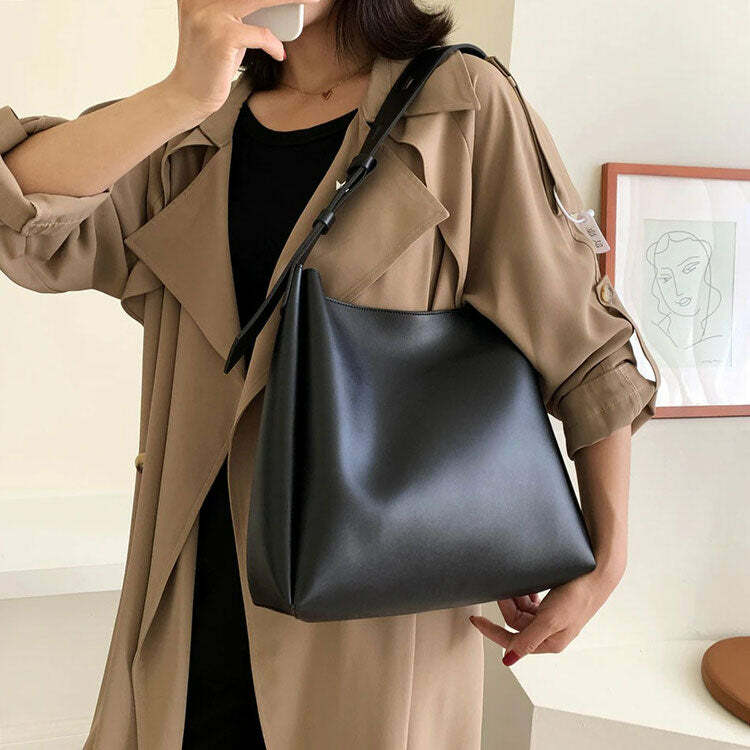 Chic Minimalist Vegan Leather Tote Bag - Y2K Fashion Essential