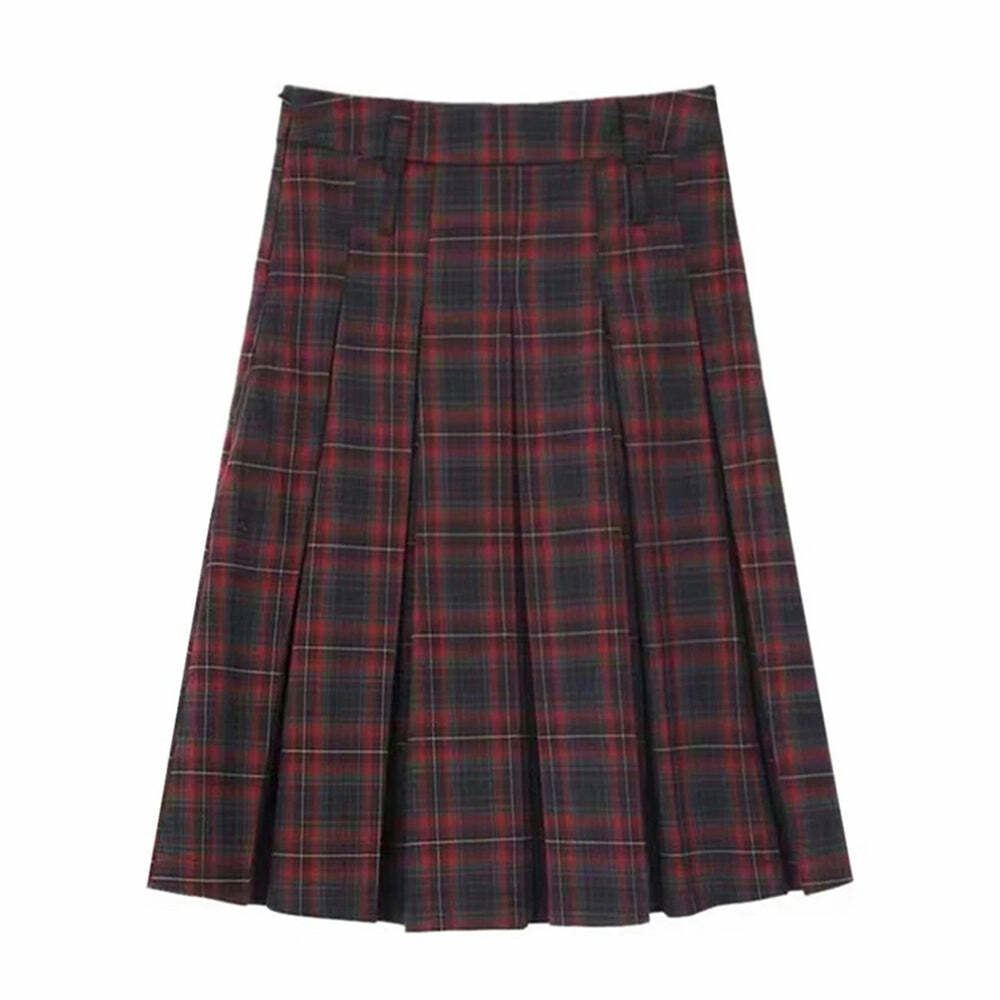 Classic Red Pleated Midi Skirt - Y2K Fashion Essential for Stylish Outfits