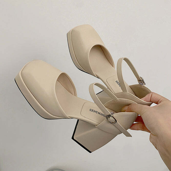 Coffee Cream Platform Heels - Y2K Fashion Must-Have for Stylish Outfits