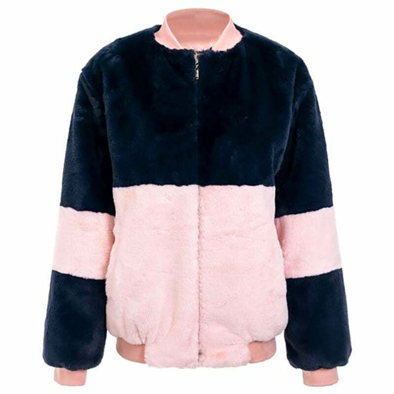 Color Block Fuzzy Jacket - Trendy Y2K Fashion for a Retro Vibe