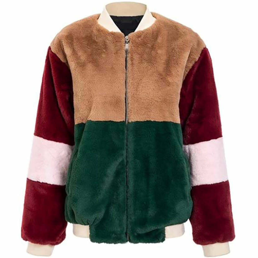 Color Block Fuzzy Jacket - Trendy Y2K Fashion for a Retro Vibe