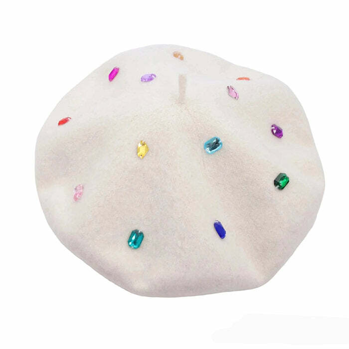 Colorful Rhinestone Beret Hat - Y2K Fashion Accessory for Trendy Looks