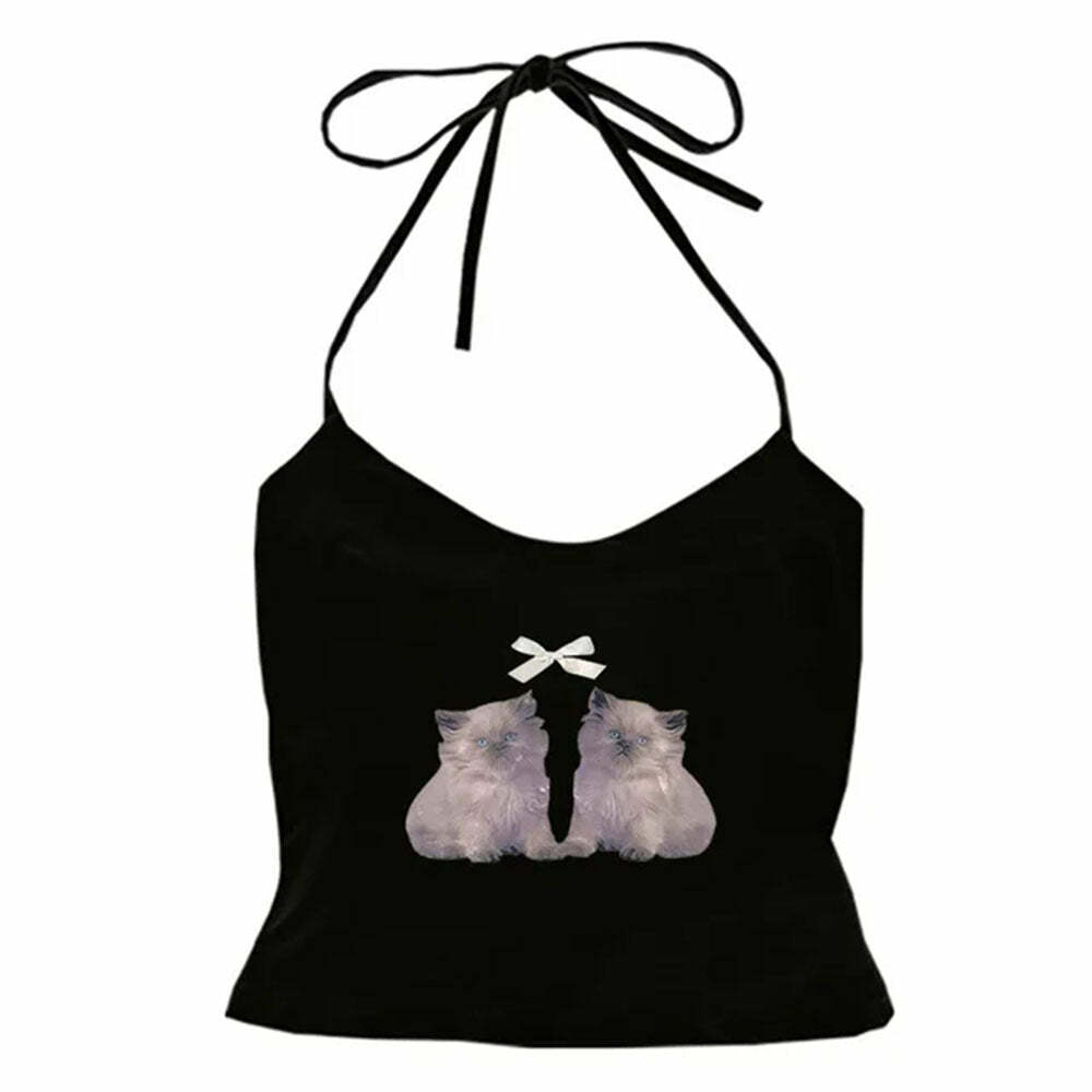 Coquette Kitten Y2K Halter Top - Trendy 2000s Fashion Essential