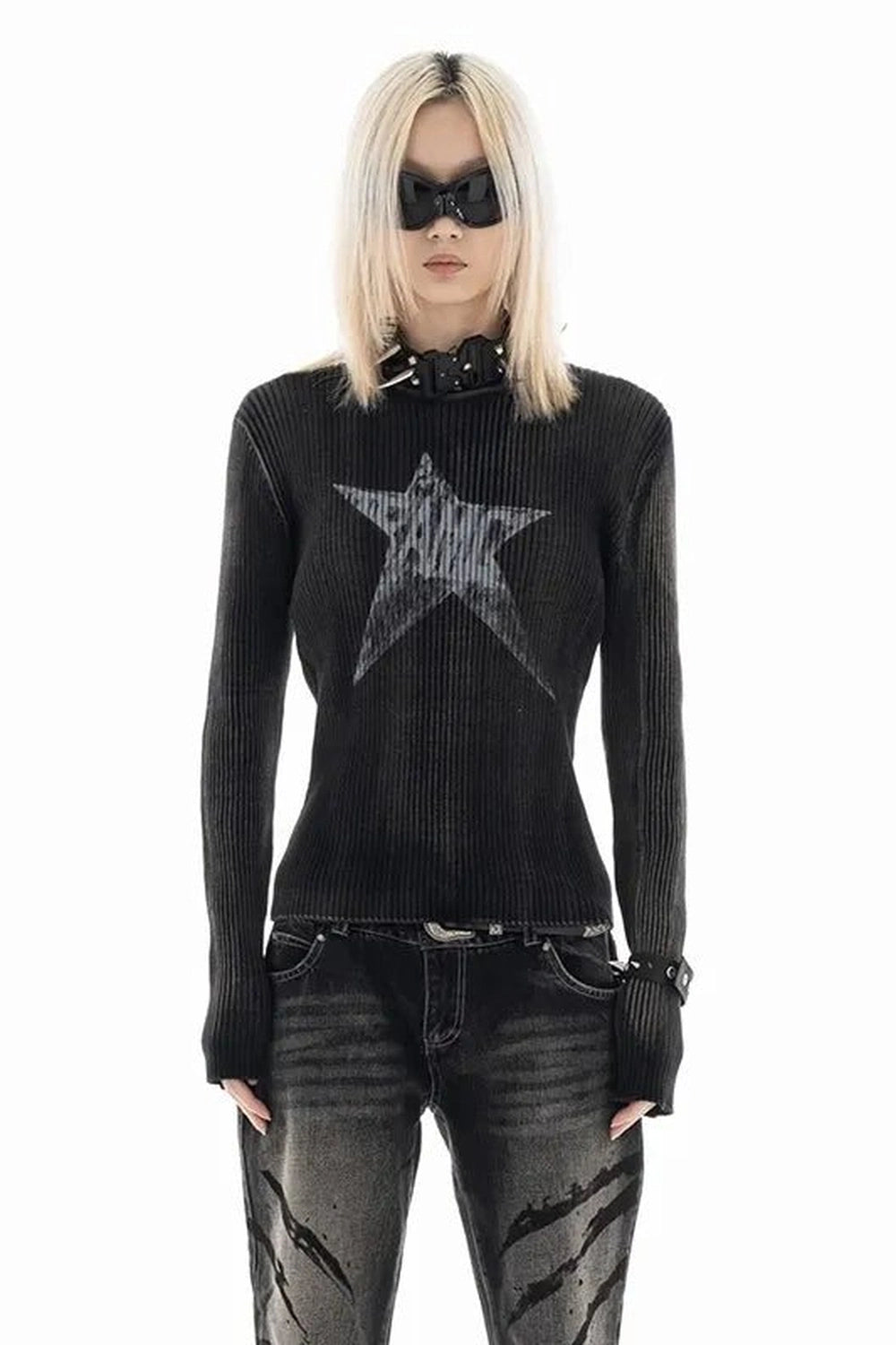 Cosmic Grunge Star Sweater - Y2K Aesthetic 2000s Fashion Essential