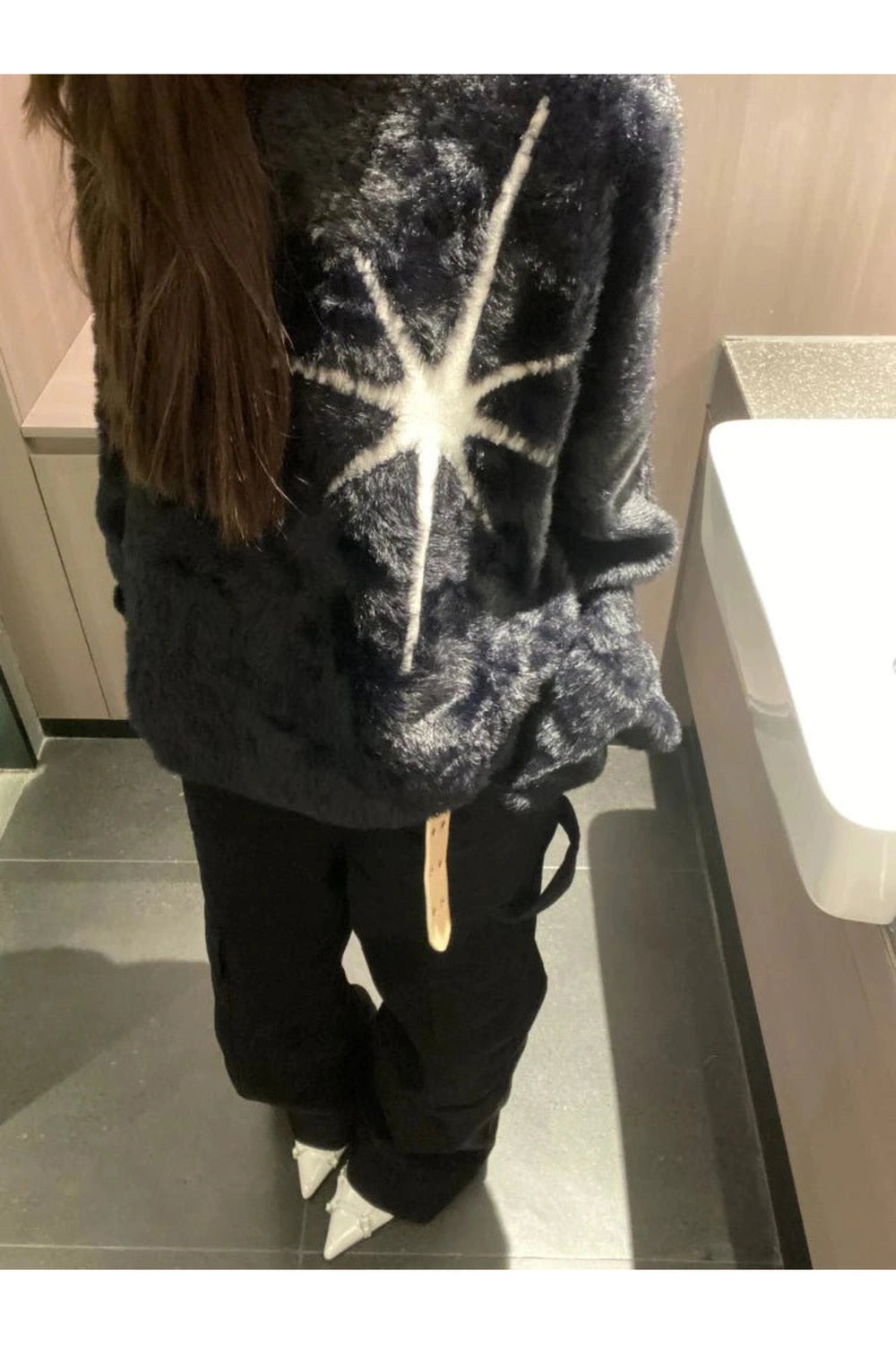 Cosmic Starburst Fuzzy Sweater - Y2K Fashion Essential for 2000s Style