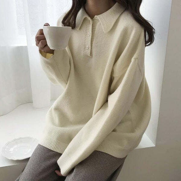 Cozy Days Y2K Fashion Button Neck Sweater - 2000s Style Essential