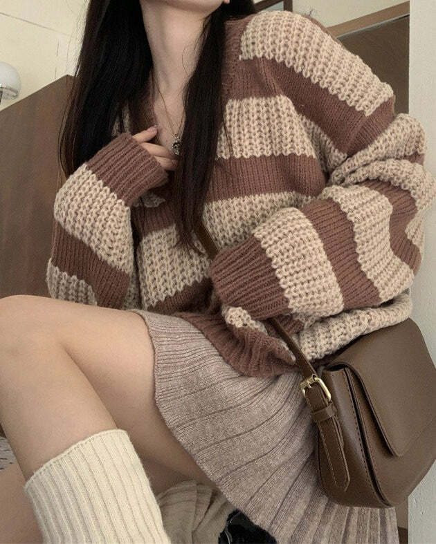 Cozy Reading Striped Sweater - Y2K Fashion Essential for 2000s Style