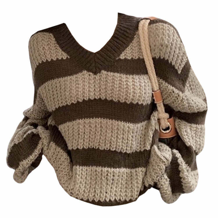 Cozy Reading Striped Sweater - Y2K Fashion Essential for 2000s Style