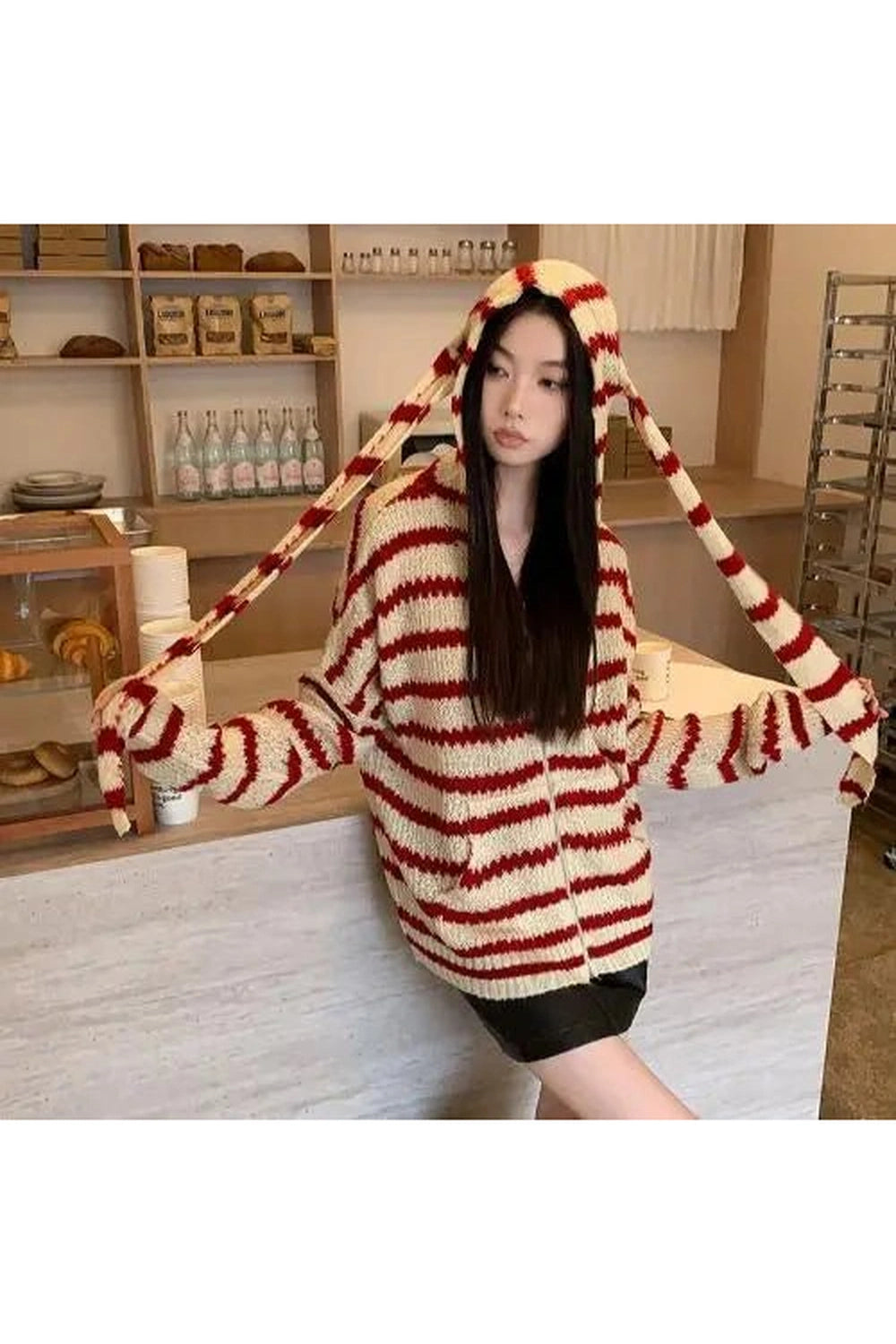 Cozy Striped Hooded Knit Cardigan - Y2K Fashion Essential for 2000s Style